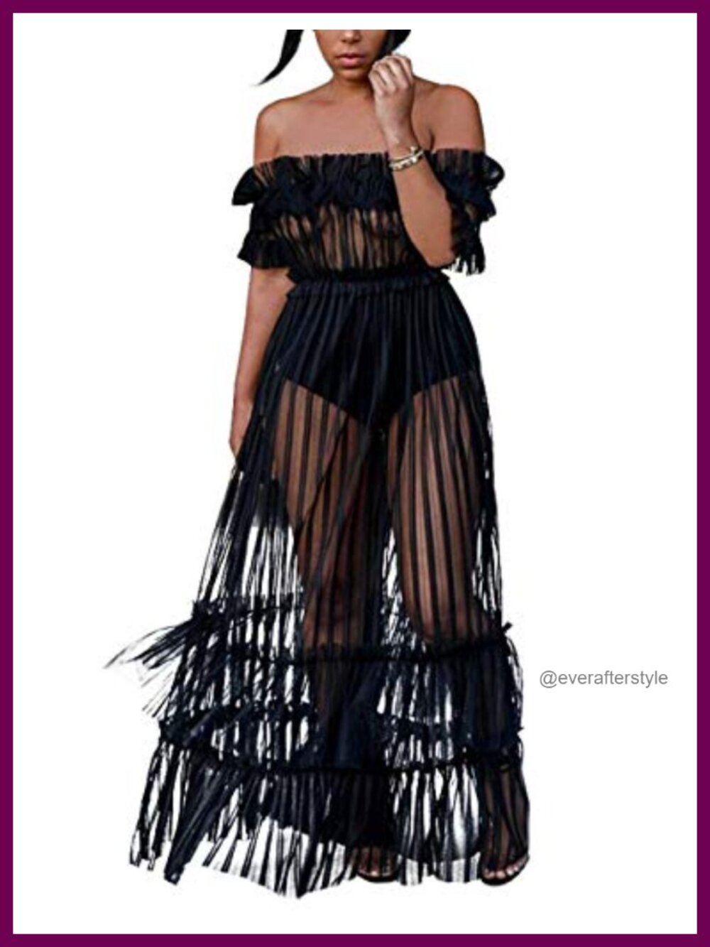 Women's Sheer Mesh Maxi Dress Off Shoulder Swimsuit Coverup